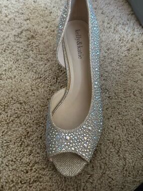 Kelly & Katie Silver Crystal Peep-Toe Heels